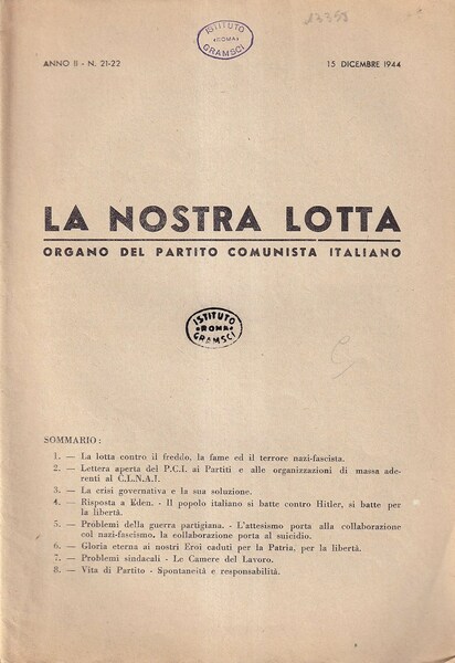 La nostra lotta. Organo del Partito Comunista Italiano - Anno …