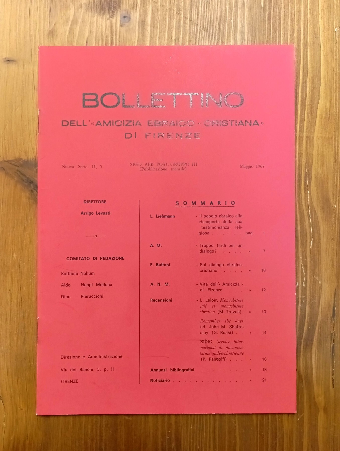 Bollettino dell'Amicizia ebraico-cristiana di Firenze - Nuova Serie, II, 5, …