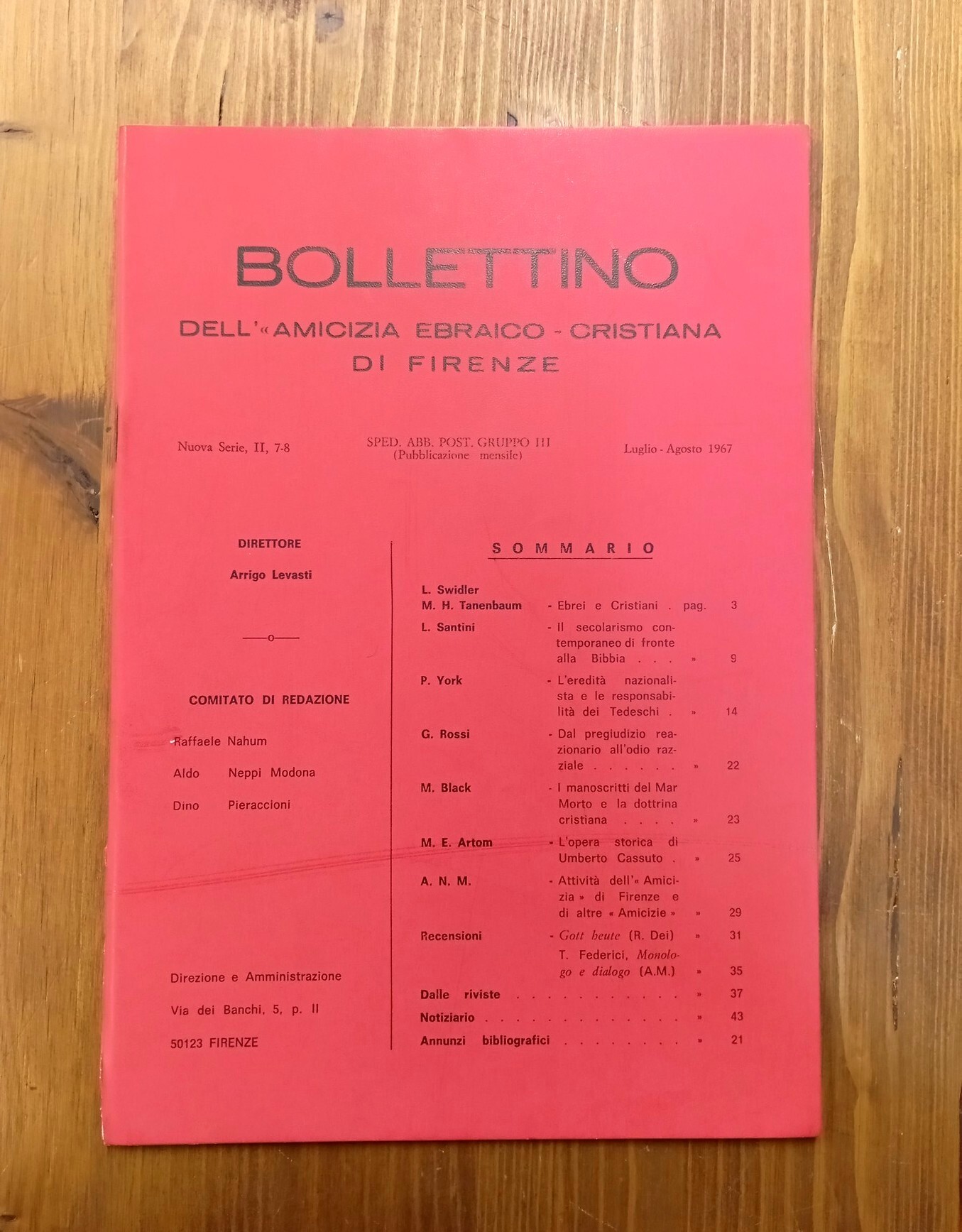 Bollettino dell'Amicizia ebraico-cristiana di Firenze - Nuova Serie, II, 7-8, …