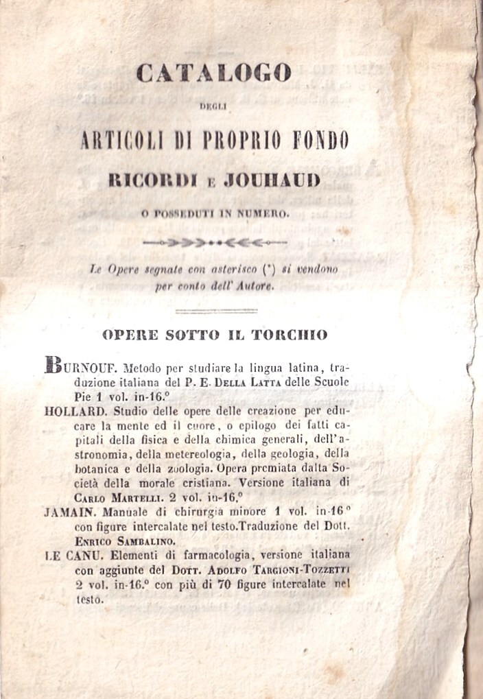 Catalogo degli articoli di proprio fondo - Ricordi e Jouhaud …
