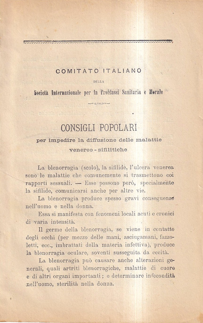 Consigli popolari per impedire la diffusione delle malattie venereo-sifilitiche