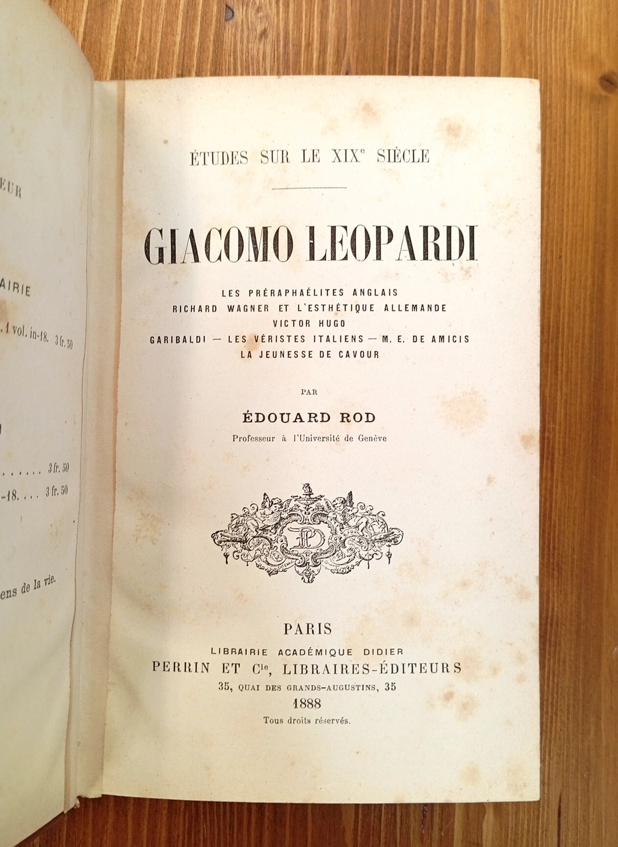 Études sur le XIXe siècle. Giacomo Leopardi - Les préraphaélites …