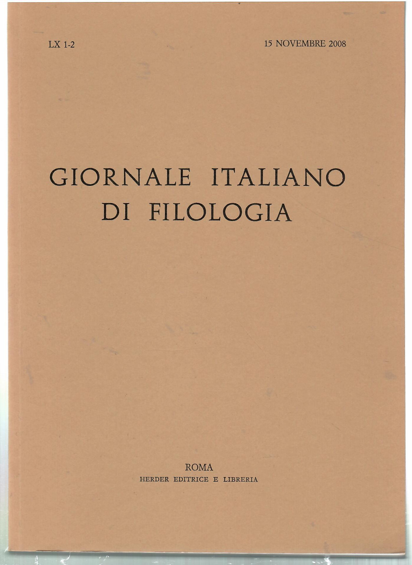 Giornale Italiano di Filologia LX 1-2 15 novembre 2008