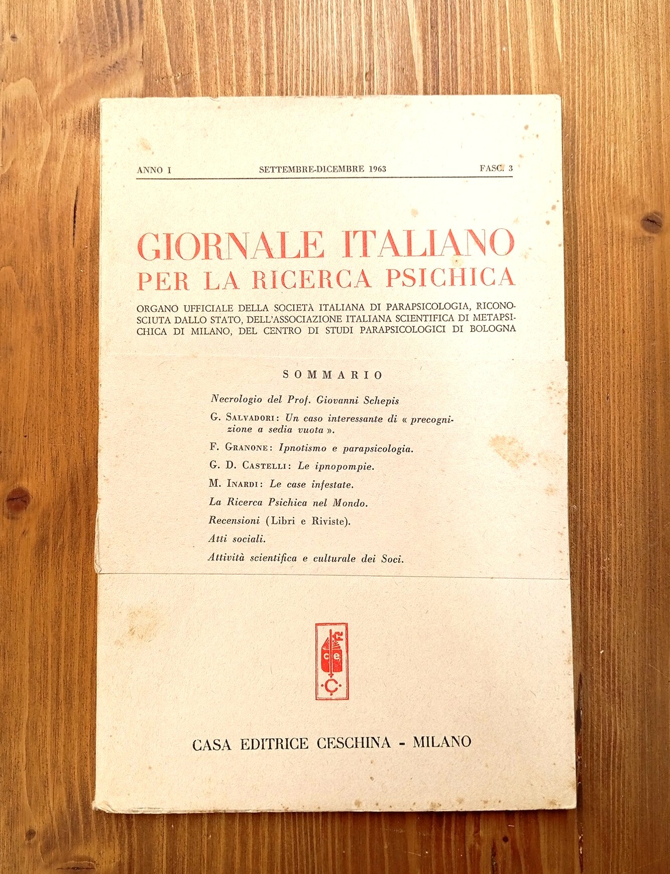 GIORNALE ITALIANO PER LA RICERCA PSICHICA - anno I, fascicolo …