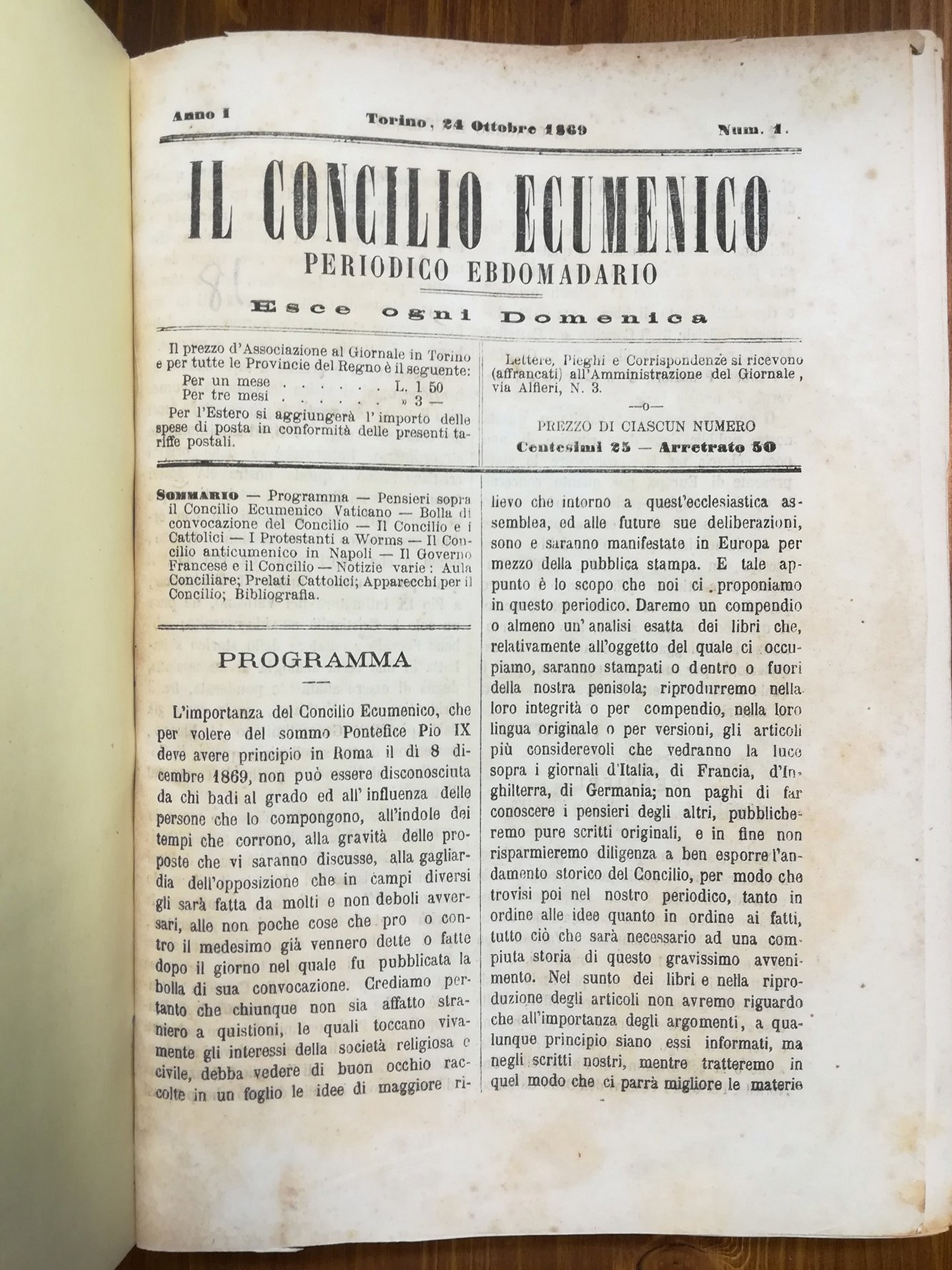 Il concilio ecumenico. Periodico ebdomadario - Anno I e II, …