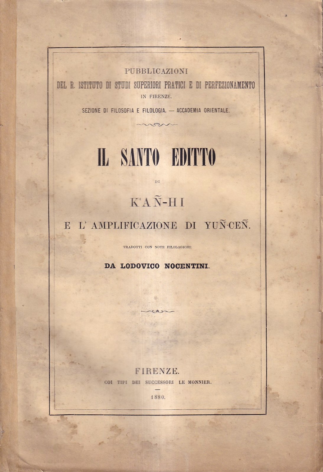 IL SANTO EDITTO di K'AN-HI e l'amplificazione di YUN-CEN
