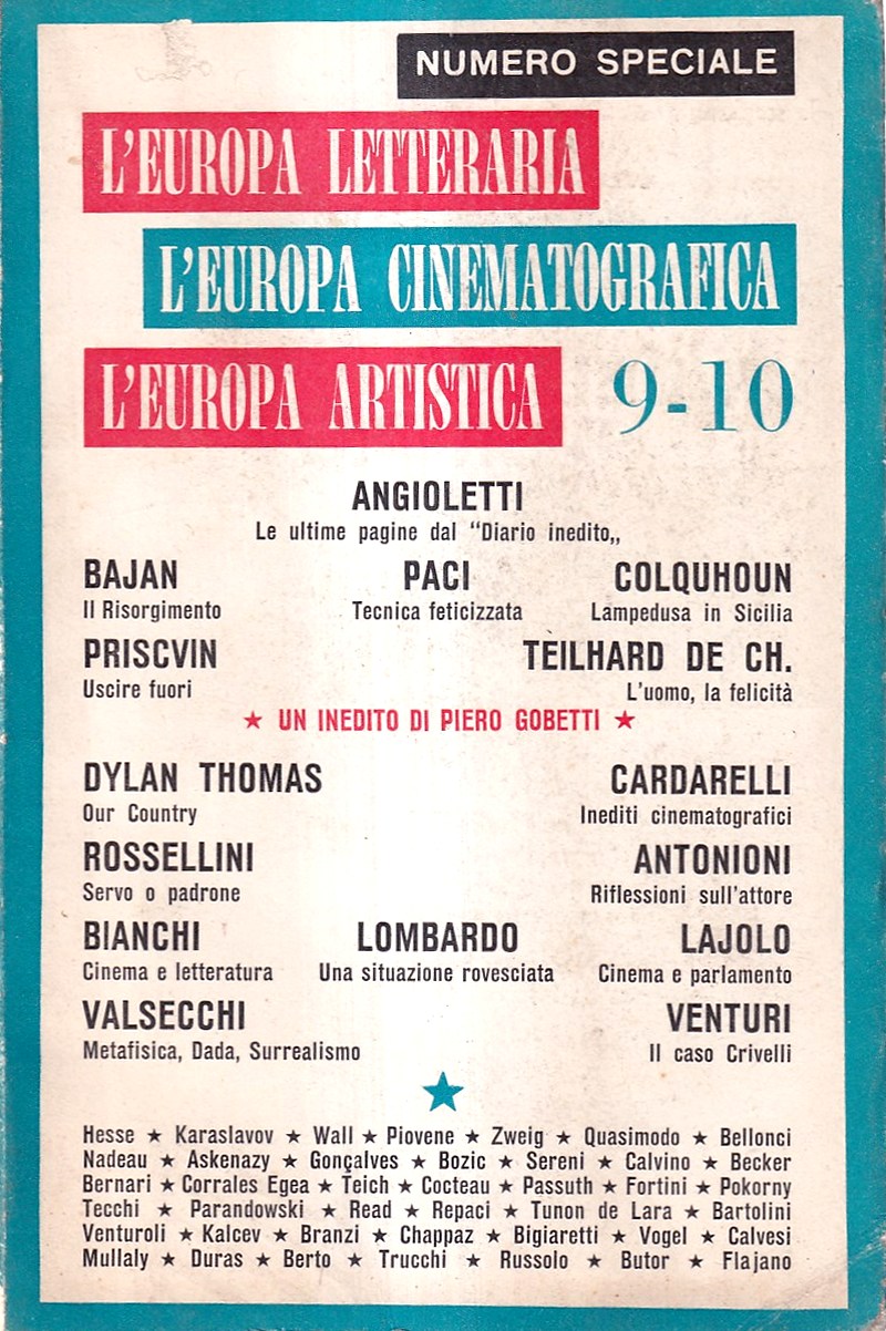 L'europa Letteraria L'europa Cinematografica L'europa Artistica 9 - 10