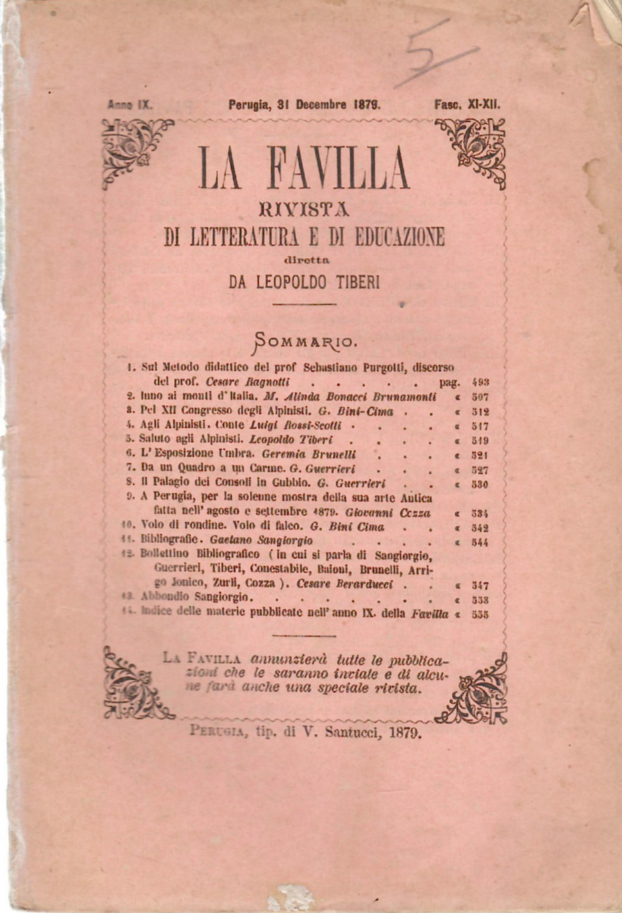 La Favilla Rivista Di Letteratura E Di Educazione Anno IX, …
