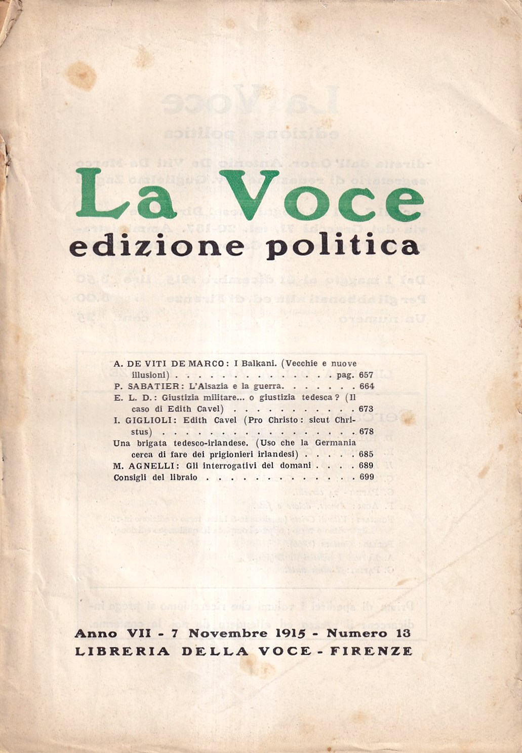 La Voce. Edizione politica - anno VII, n. 13, 7 …