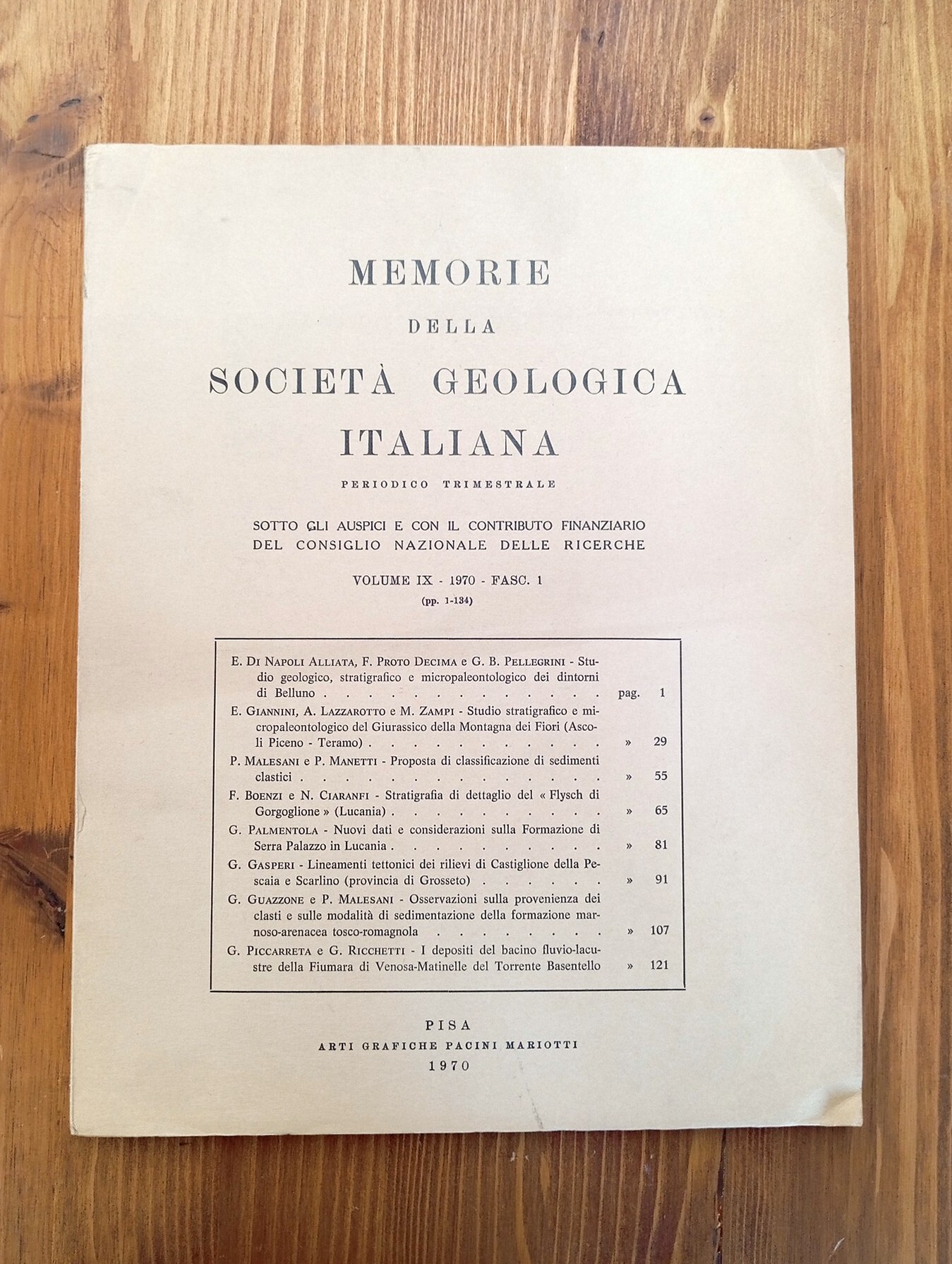 Memorie della Società Geologica Italiana. Volume IX, fascicolo 1