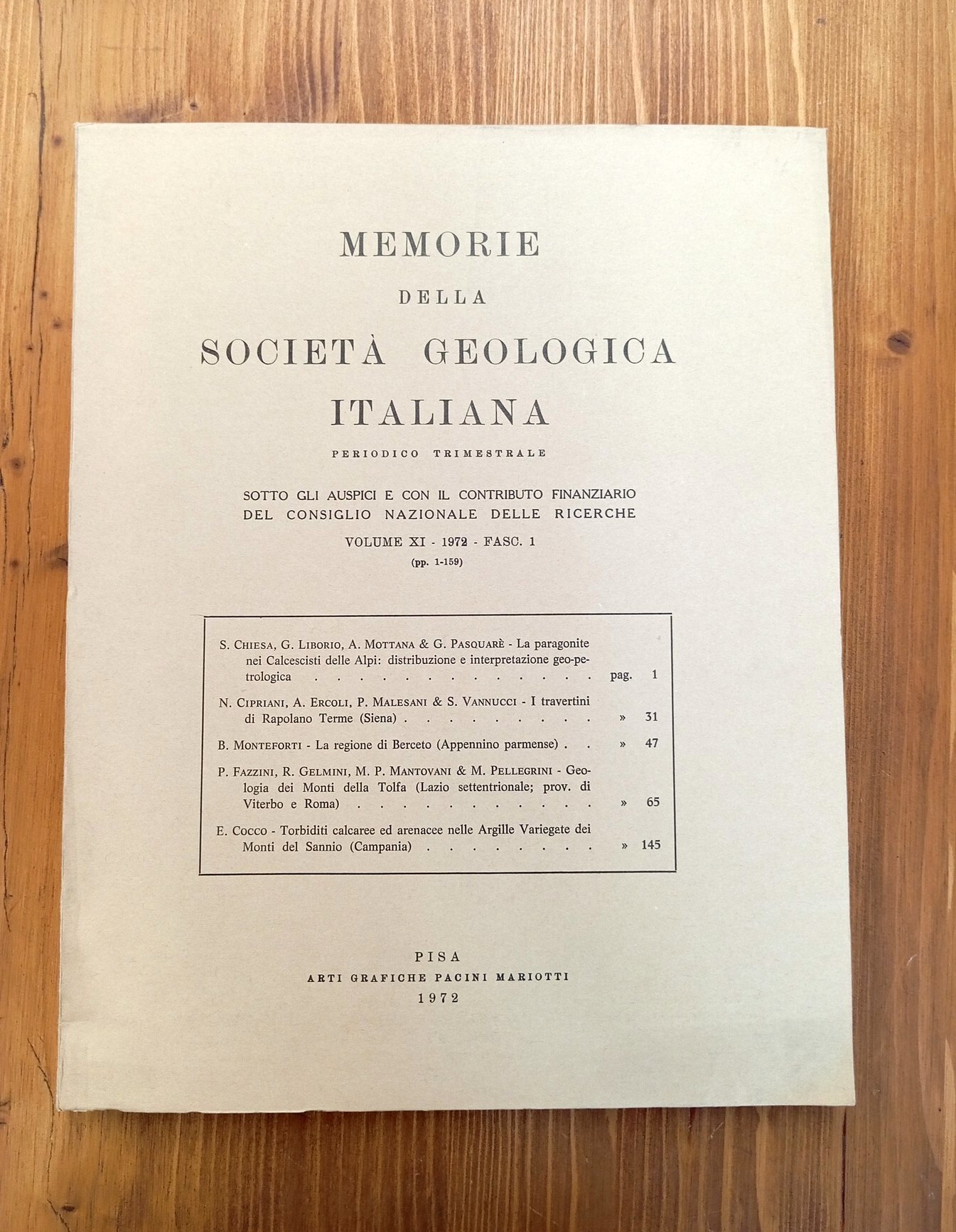 Memorie della Società Geologica Italiana. Volume XI, fascicolo 1