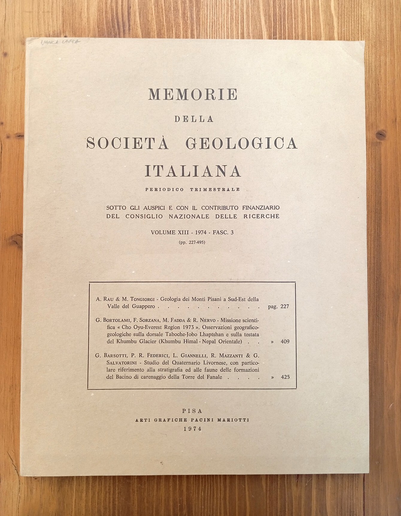 Memorie della Società Geologica Italiana. Volume XIII, fascicolo 3