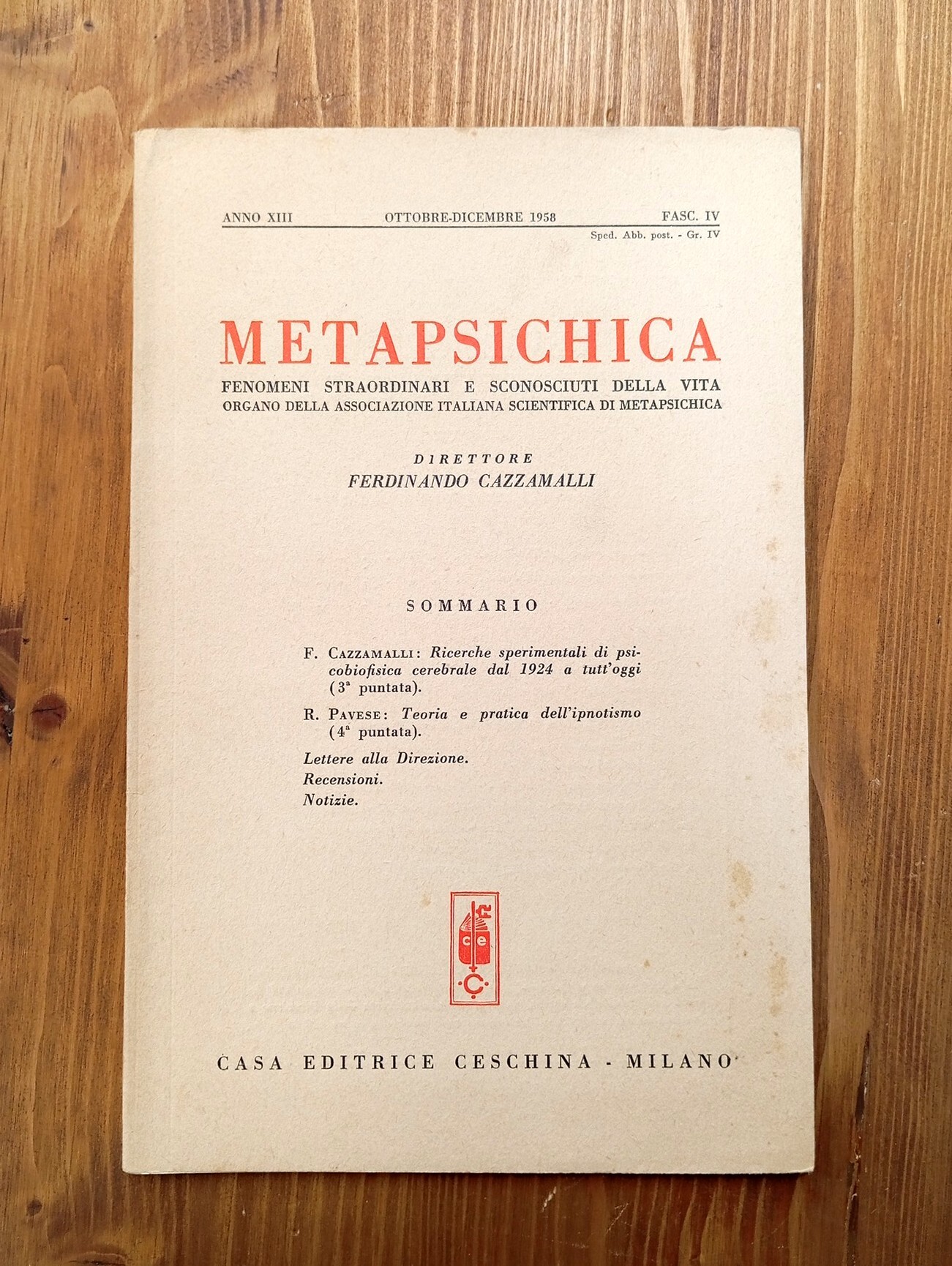 METAPSICHICA - anno XIII, fasc. IV, ottobre-dicembre 1958