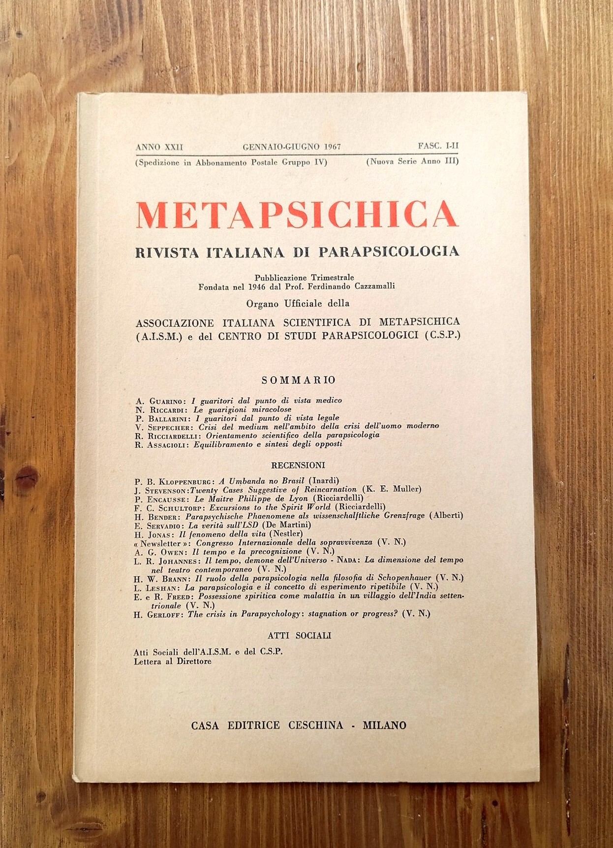 METAPSICHICA - anno XXII, fascicolo I-II, gennaio-giugno 1967