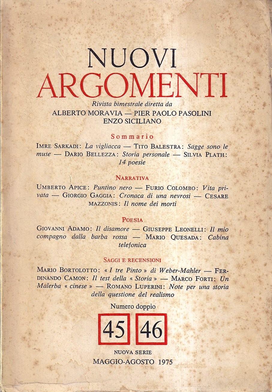 Nuovi Argomenti. Rivista bimestrale - n. 45-46, maggio-agosto 1975