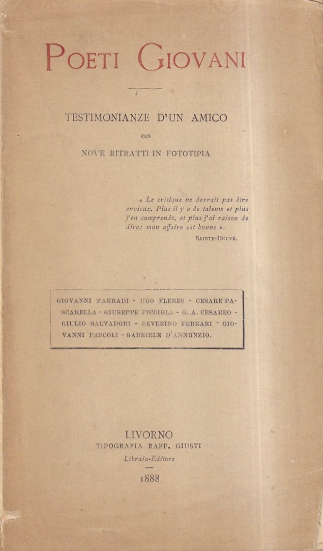 Poeti giovani. Testimonianze d'un amico con nove ritratti in fototipia