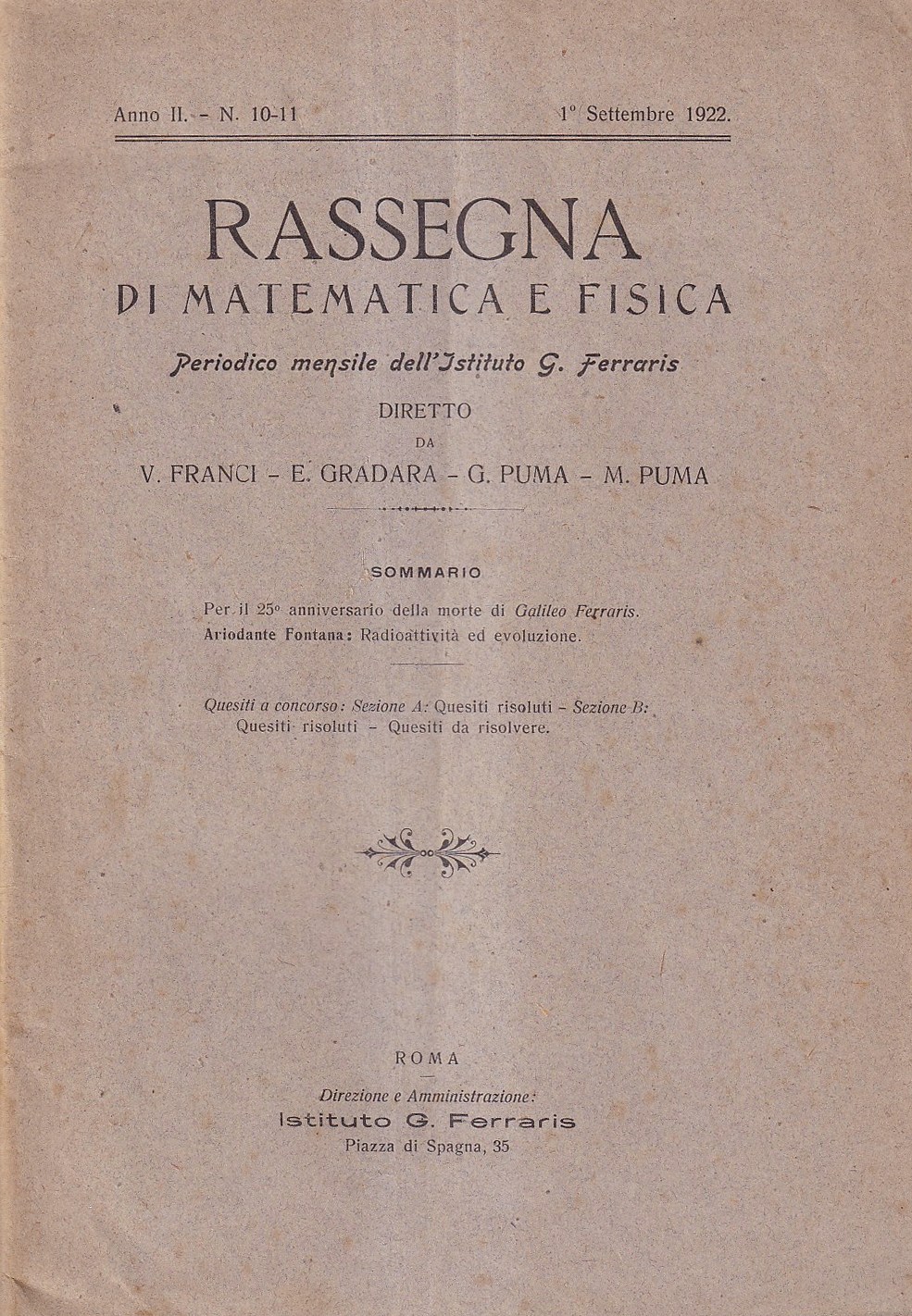 Rassegna di matematica e fisica - anno II, n. 10-11 …