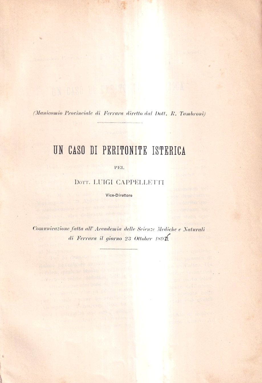 Un caso di peritonite isterica