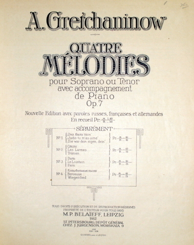 [Op. 7] Quatre mélodies pour soprano ou ténor avec accompagnement …