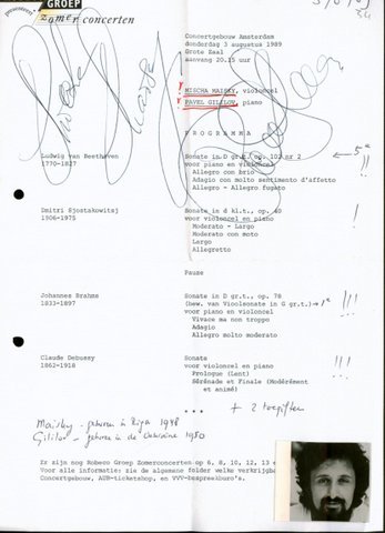 [Programmzettel mit eigenh. Unterschriften] Robeco Groep zomerconcerten. ConcertgebouwAmsterdam. Donderdag 3 …