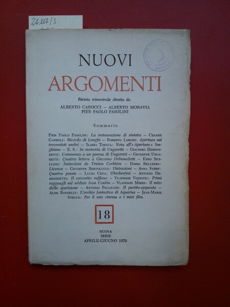 Nuovi argomenti nuova serie n.18, aprile- giugno 1970
