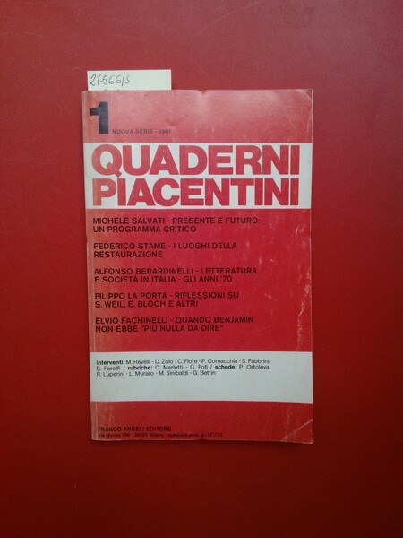 Quaderni piacentini n. 1- nuova serie 1981