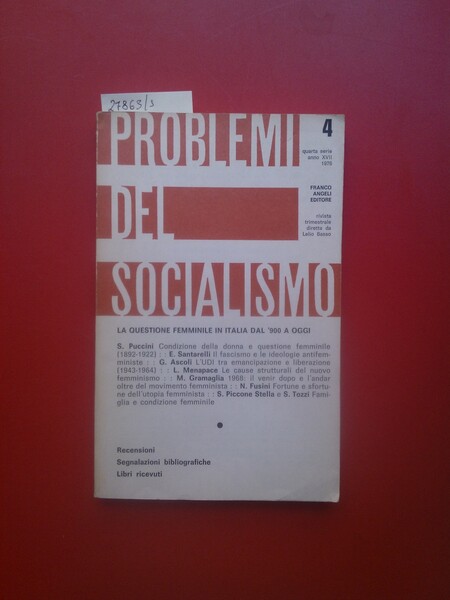 Problemi del socialismo 4/1976 La questione femminile in Italia dal …