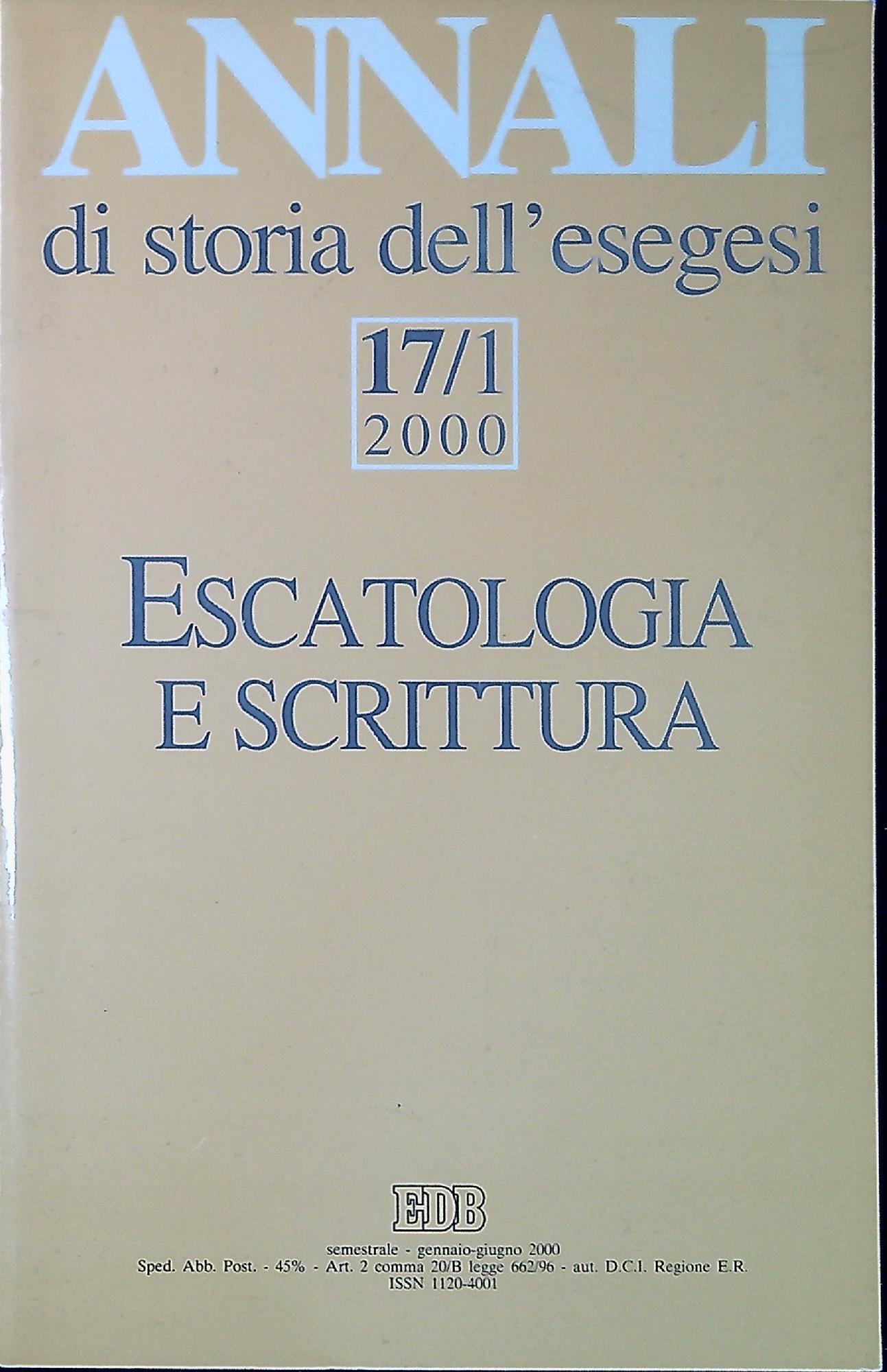 Annali di storia dell'esegesi 17/1 Escatologia e scrittura