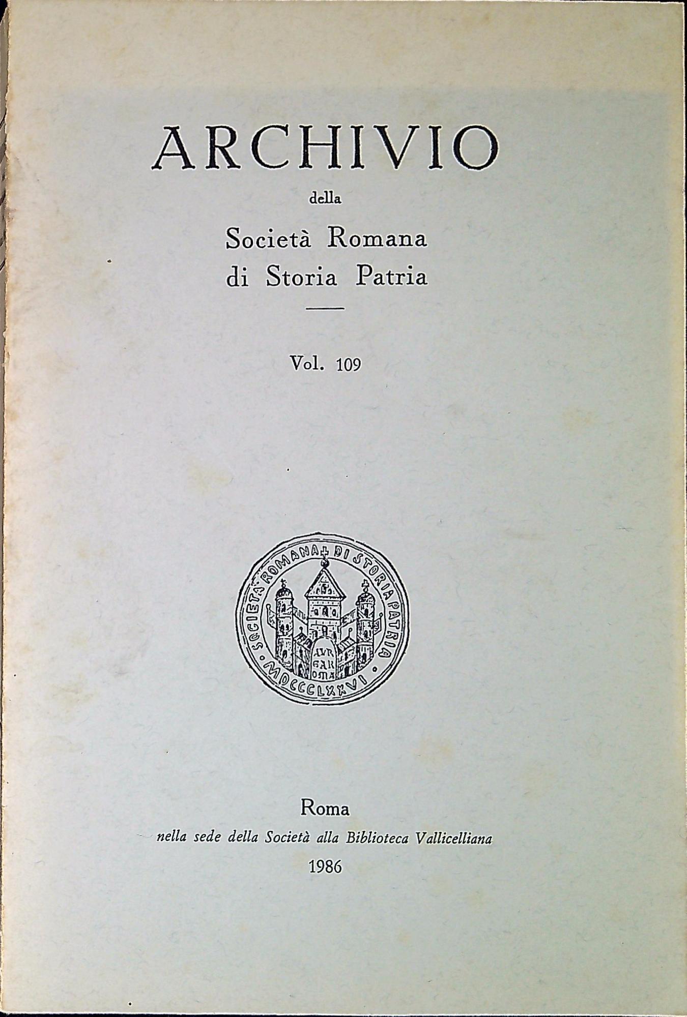 Archivio della Società Romana di Storia Patria vol. 109