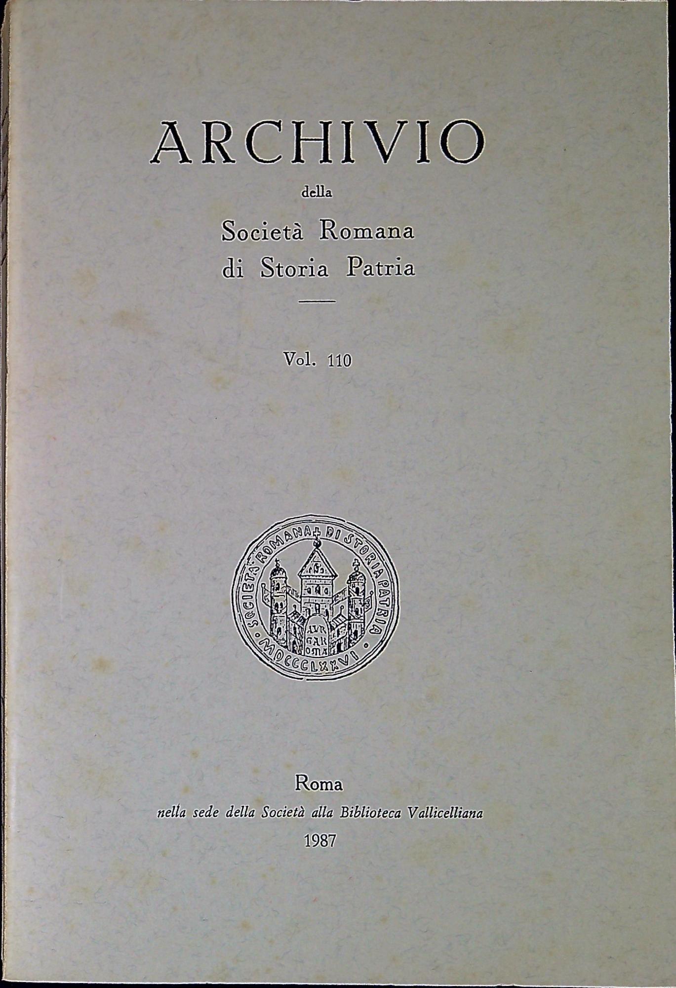Archivio della Società Romana di Storia Patria vol. 110