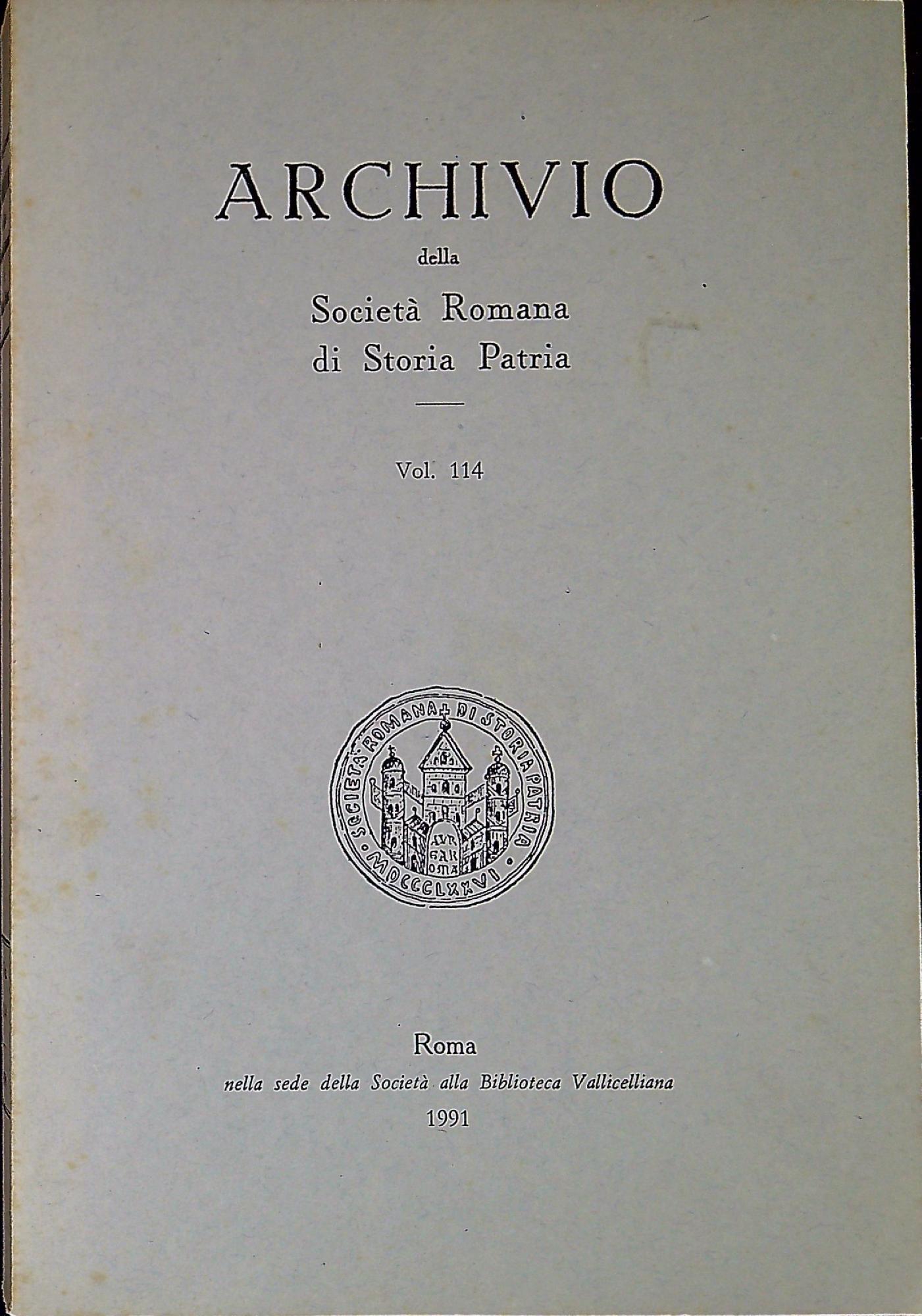 Archivio della Società Romana di Storia Patria vol. 114