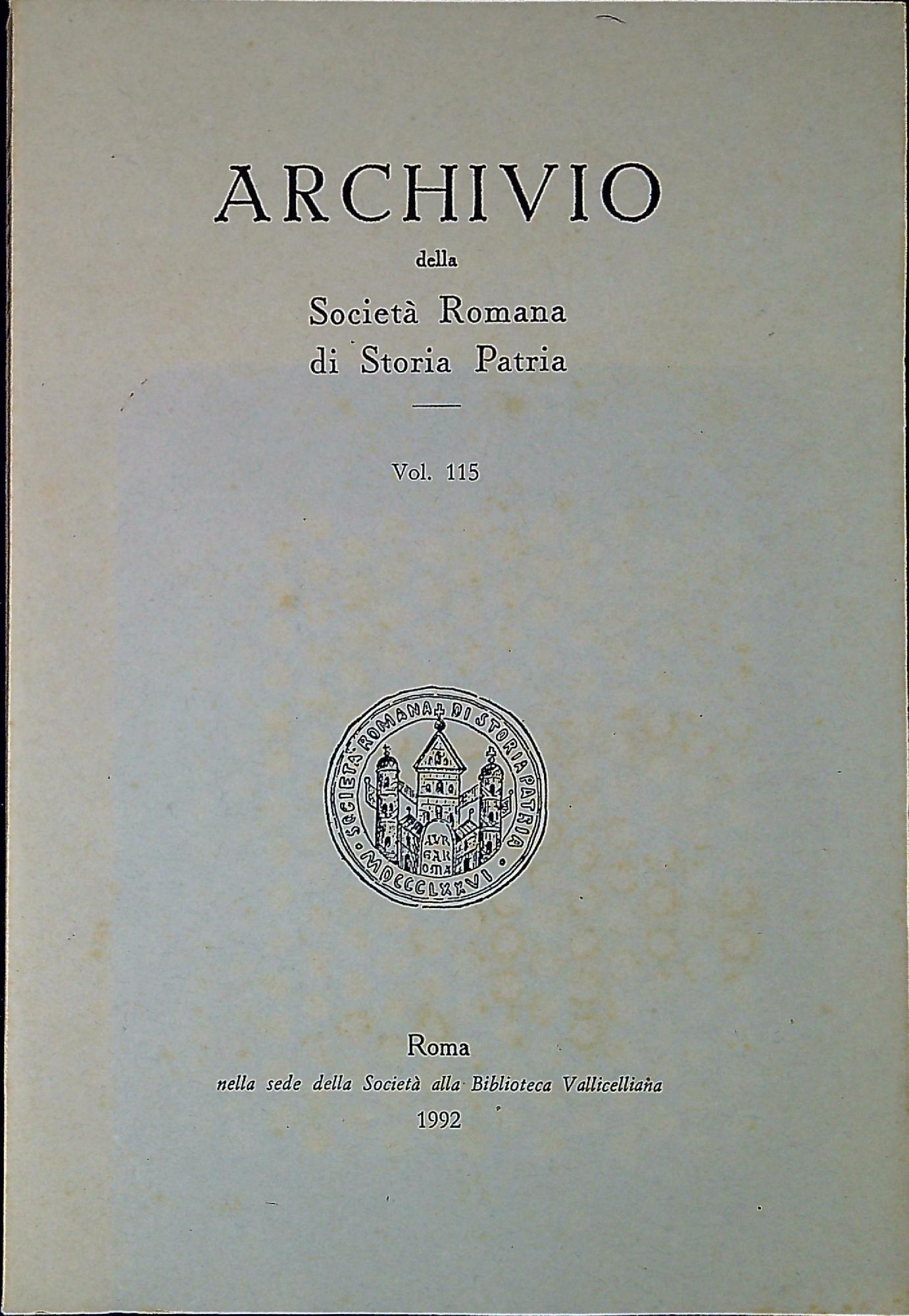 Archivio della Società Romana di Storia Patria vol. 115