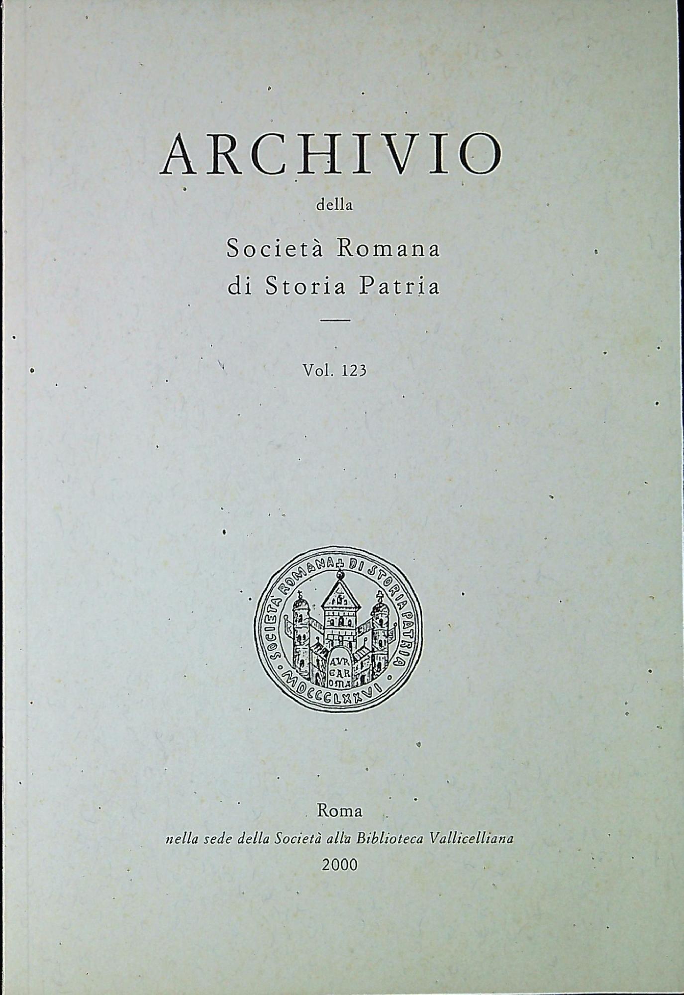 Archivio della Società Romana di Storia Patria vol. 123