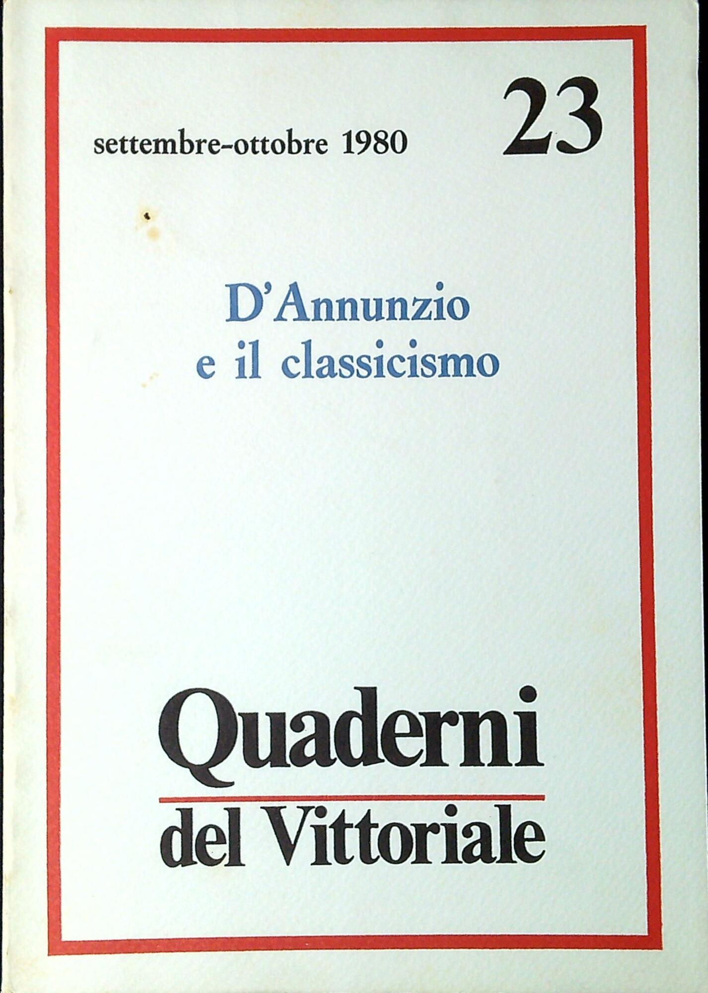 D'Annunzio e il classicismo. Quaderni del Vittoriale 23