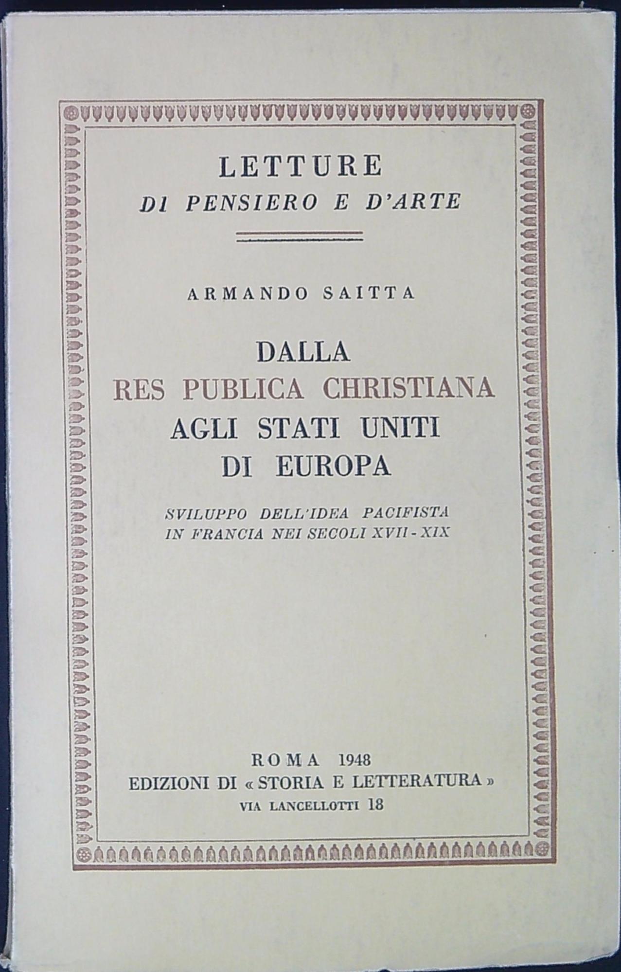Dalla res publica christiana agli stati uniti di Europa : …