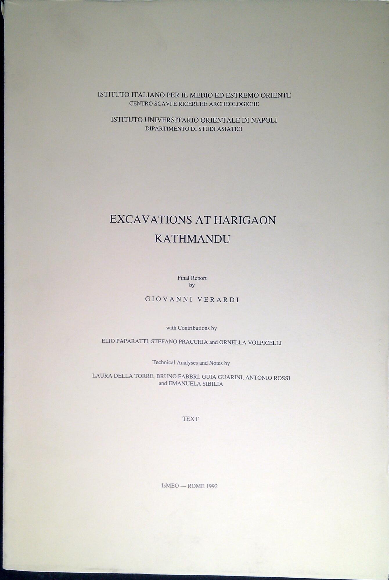 Excavations at Harigaon, Kathmandu. Final report