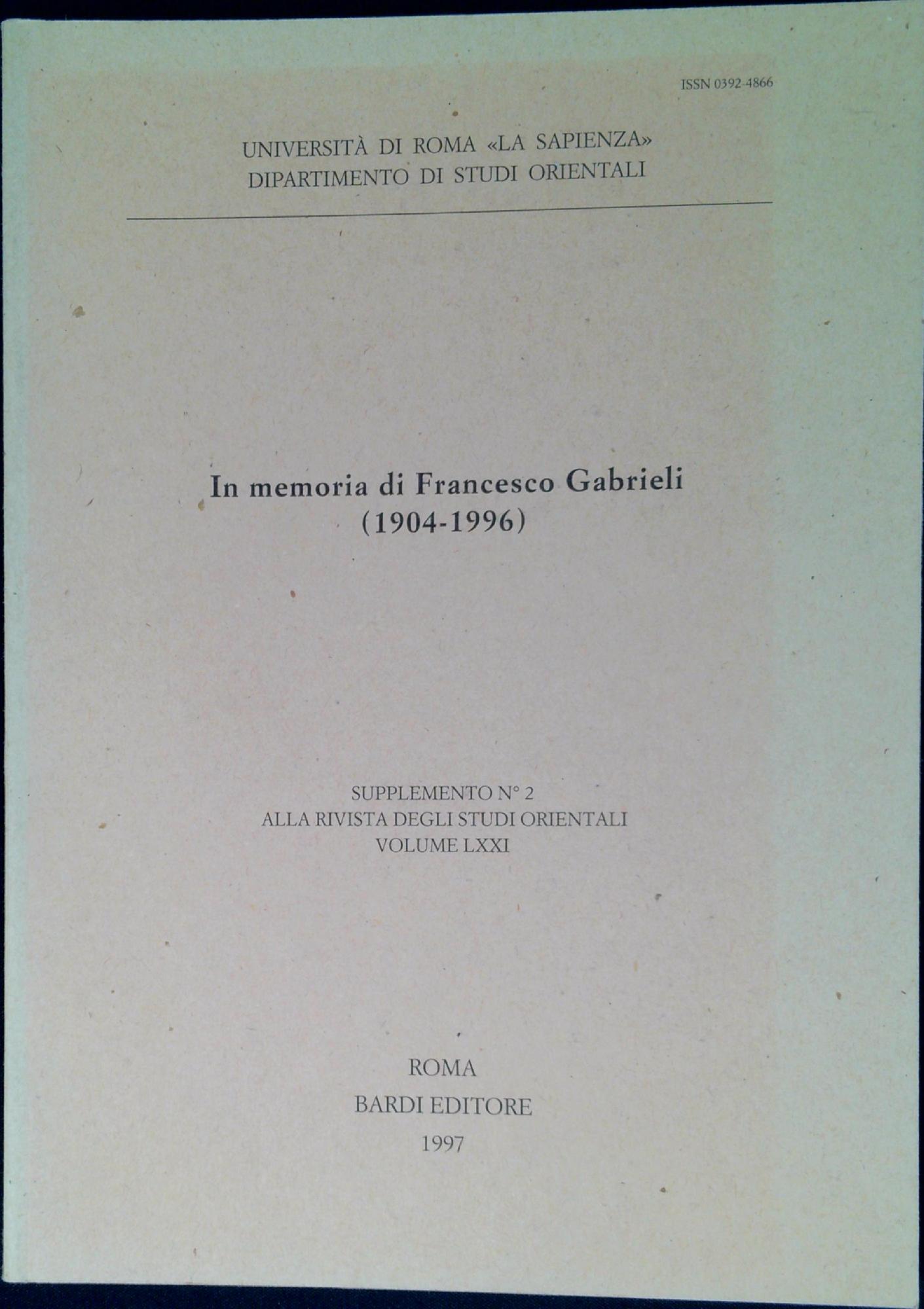 In memoria di Francesco Gabrieli (1904-1996), Supplemento n. 2 alla …