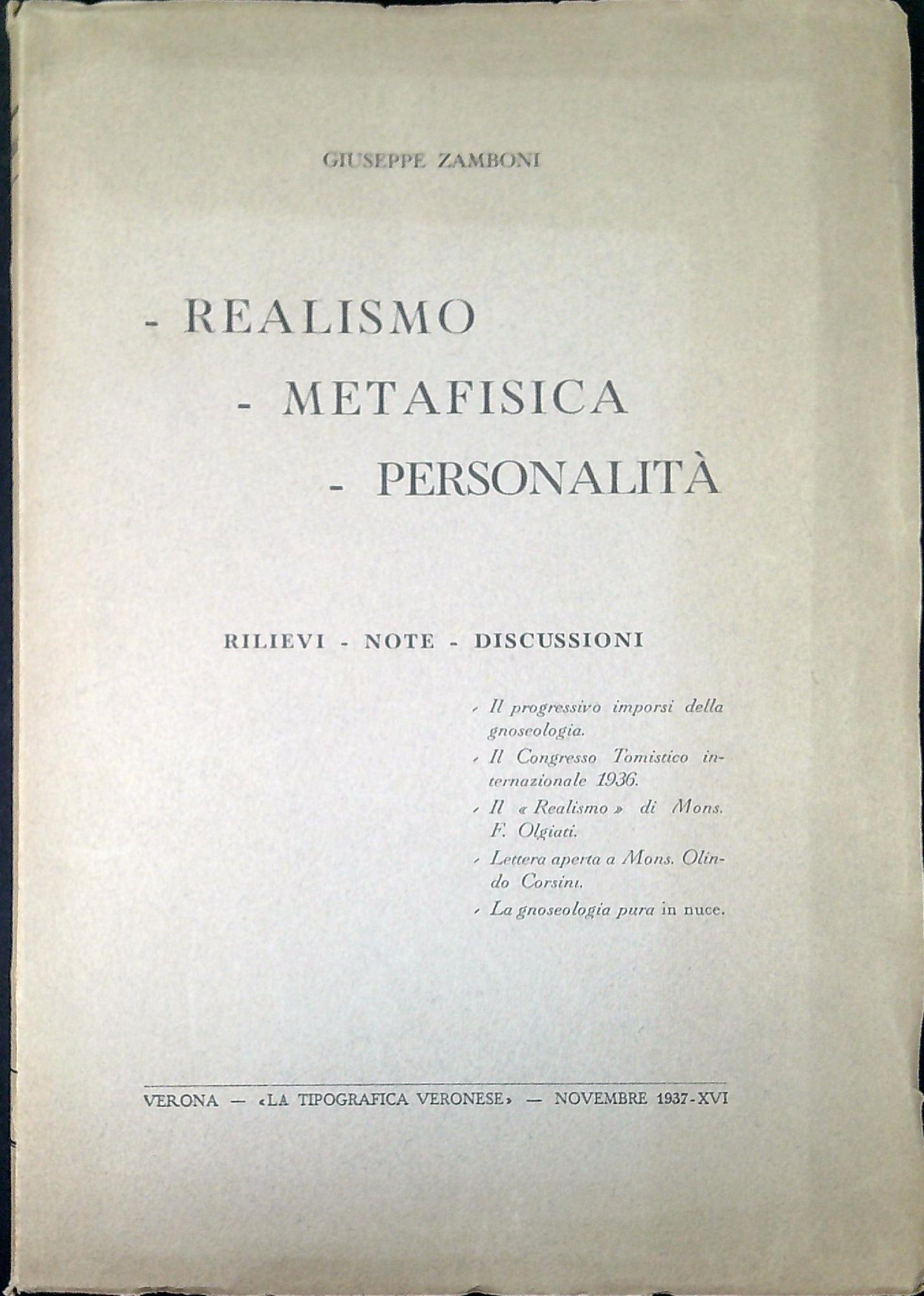 Realismo, metafisica, personalità : rilievi, note, discussioni