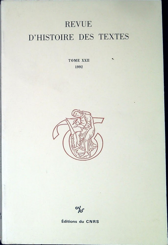 Revue d'histoire des textes Tome XXII 1992