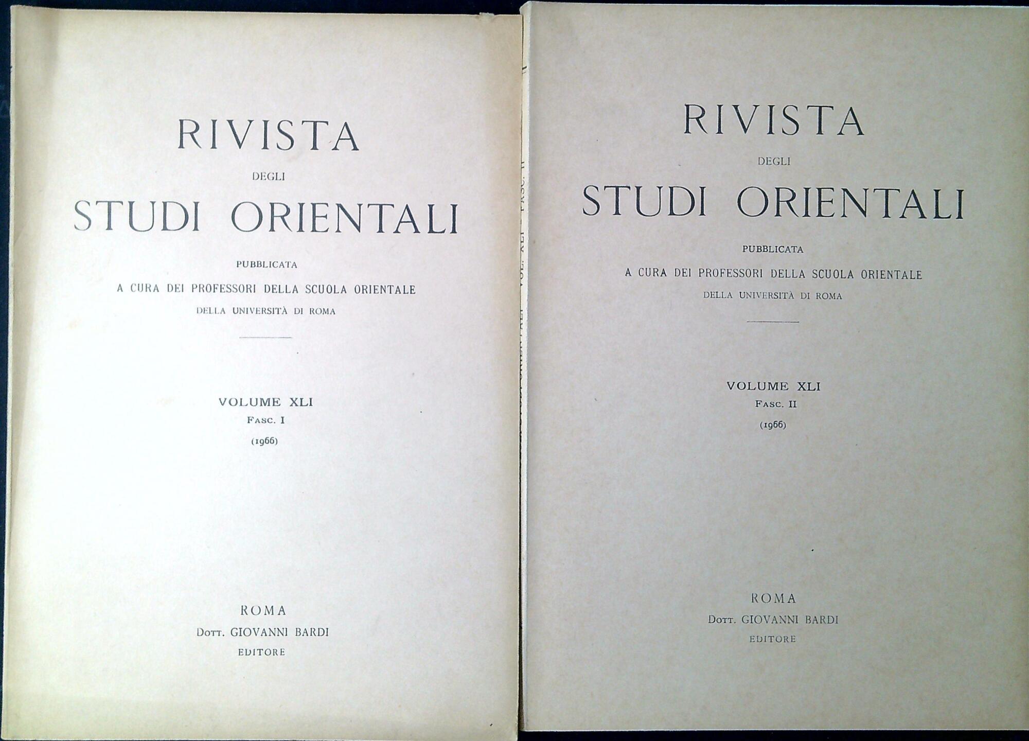 Rivista degli Studi orientali. Volume 41 Fasc-1-4 1966