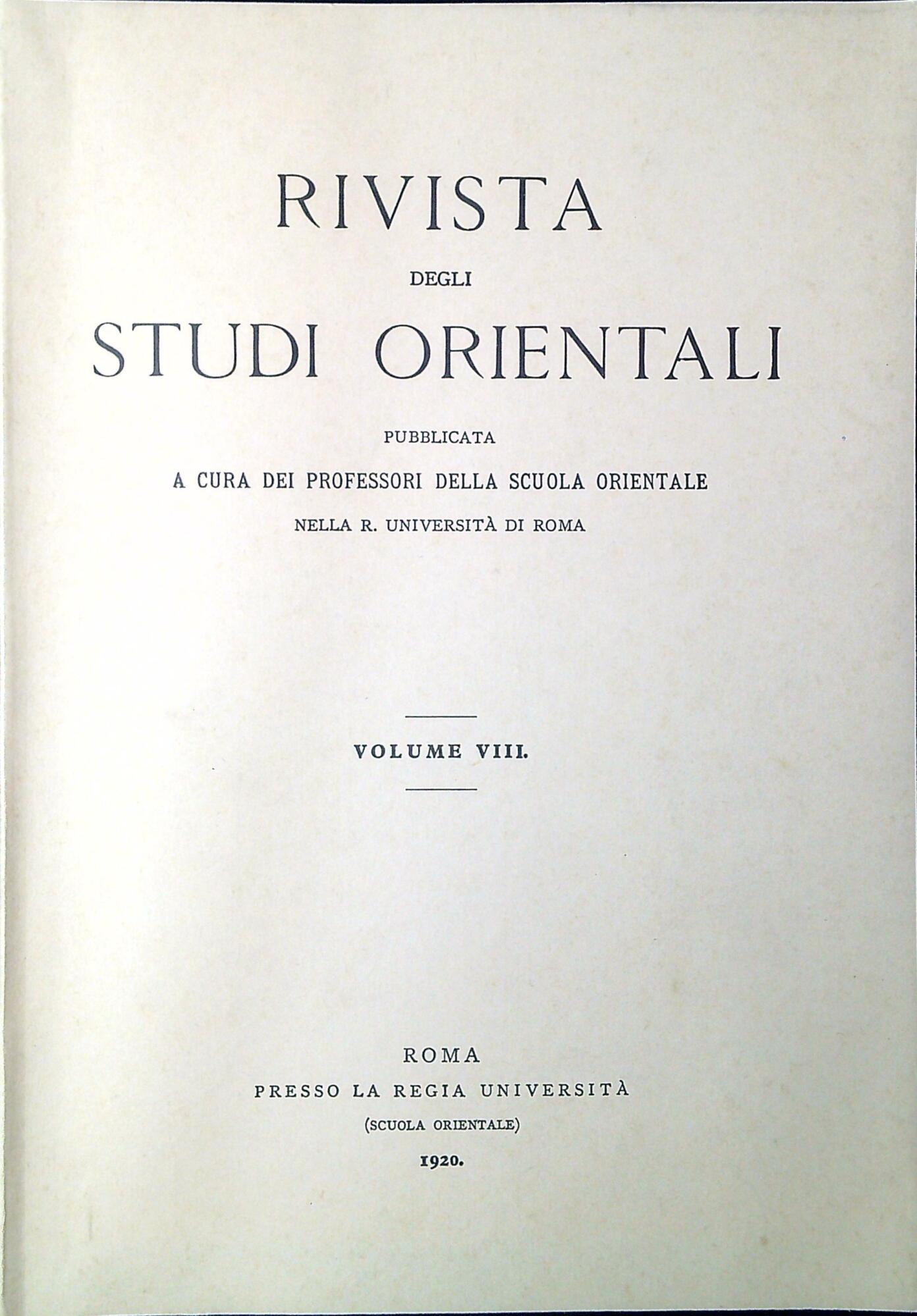 Rivista degli Studi orientali Volume VIII
