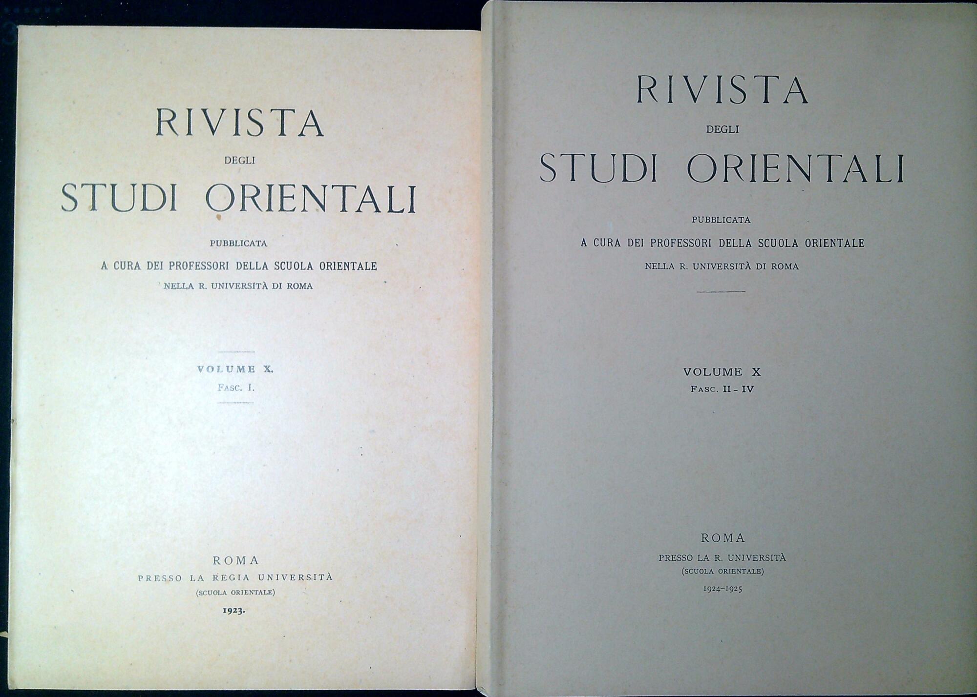 Rivista degli Studi orientali Volume X Fascicoli 1-4 in due …