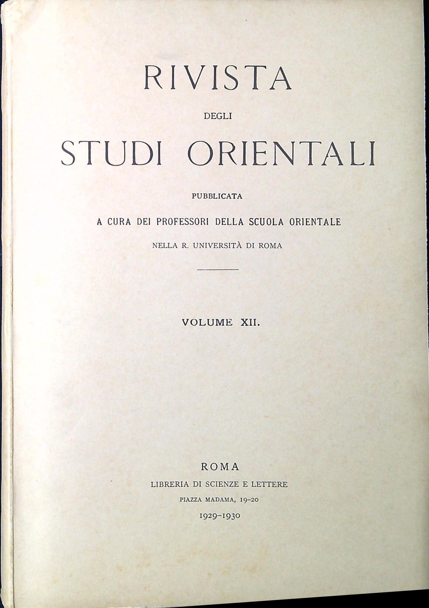 Rivista degli Studi orientali Volume XII