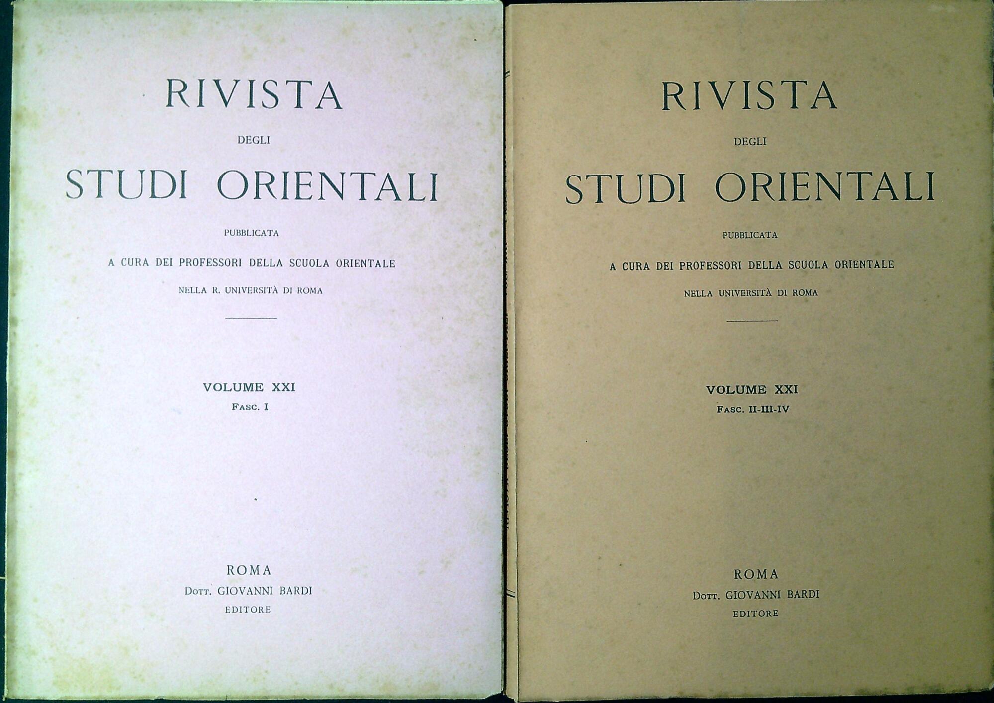 Rivista degli Studi orientali. Volume XXI Fasc-1-4 in due tomi