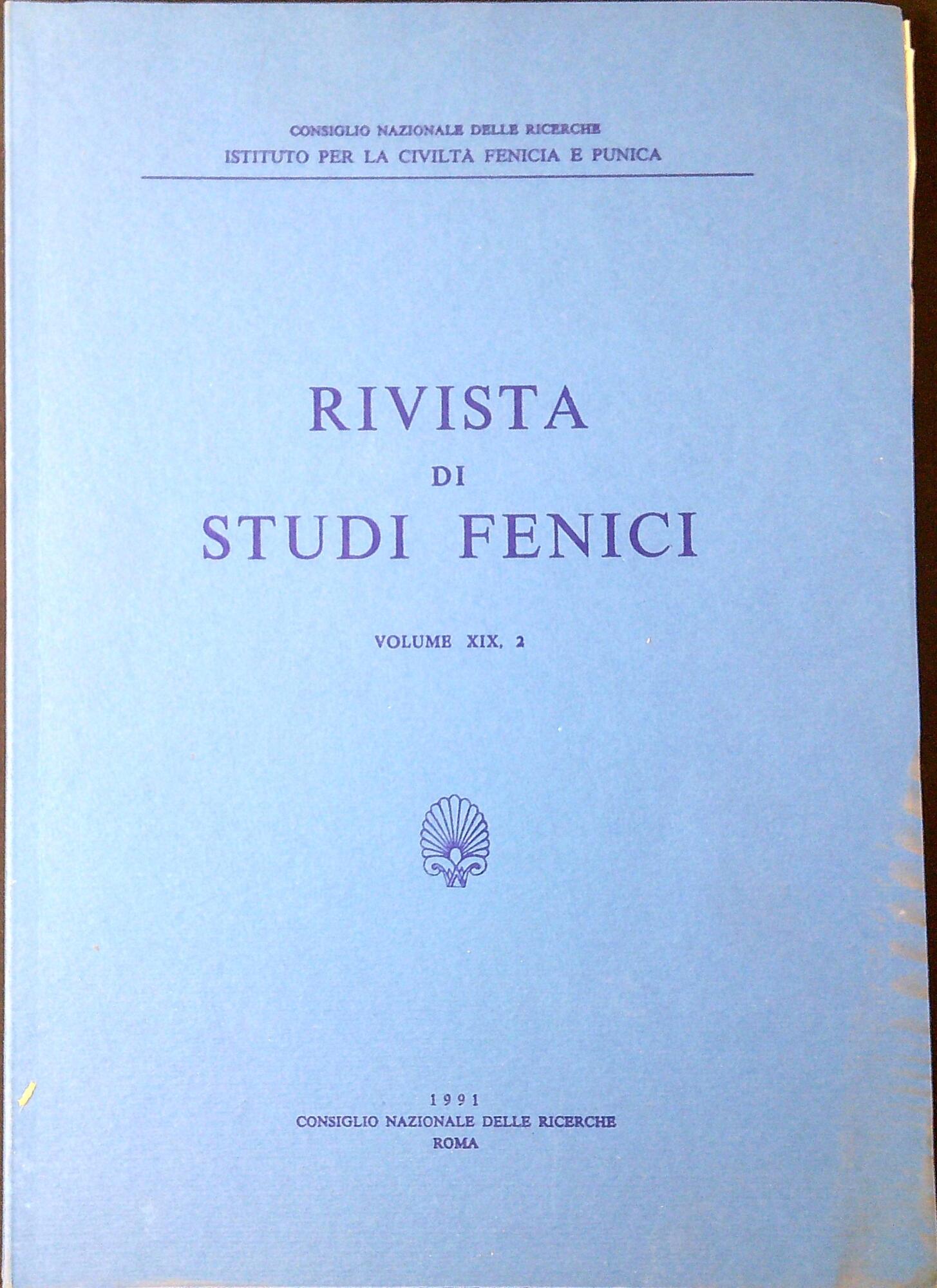 Rivista di studi fenici Volume XIX, 2 1991