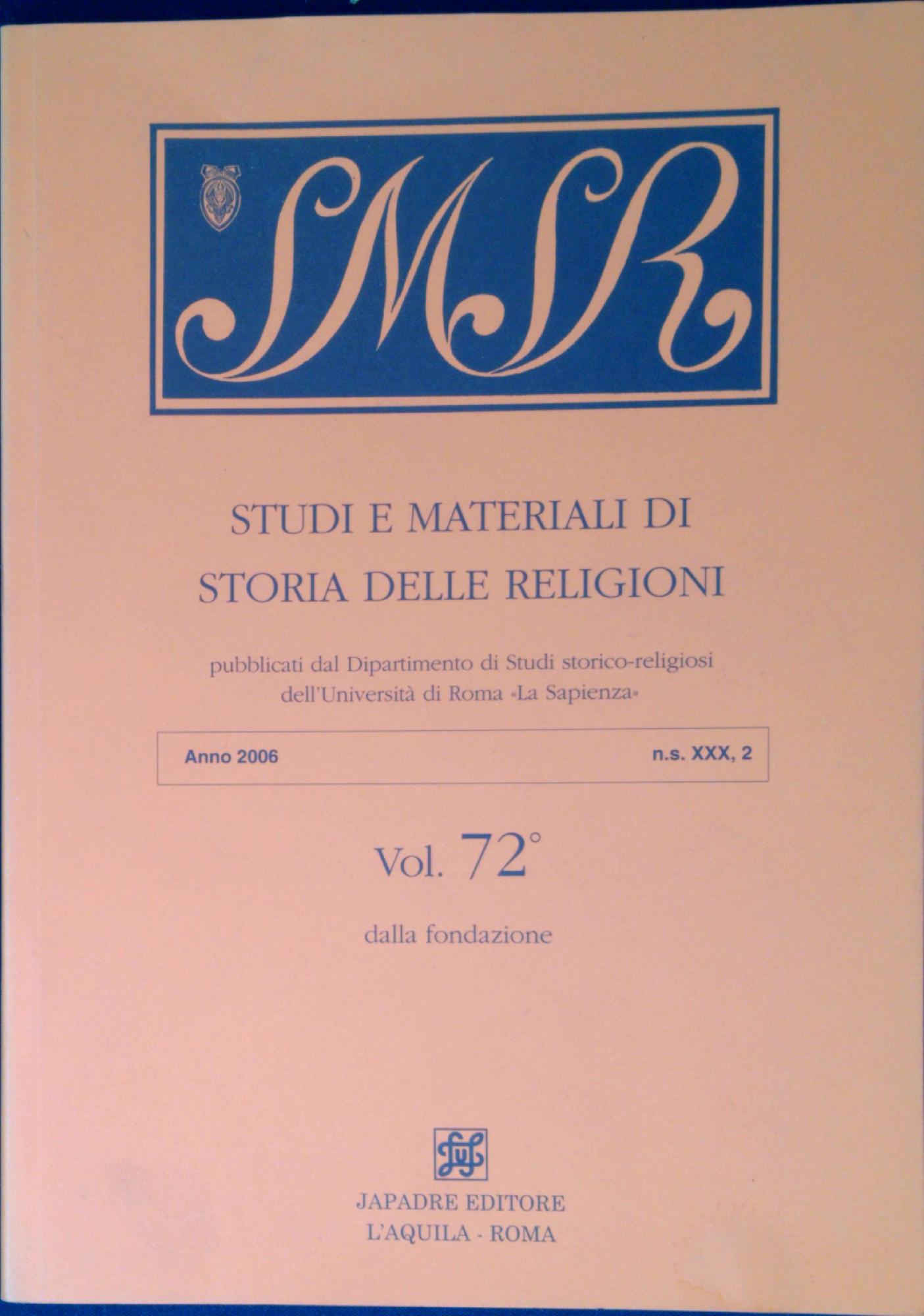 Studi e materiali di storia delle religioni vol.72 dalla fondazione