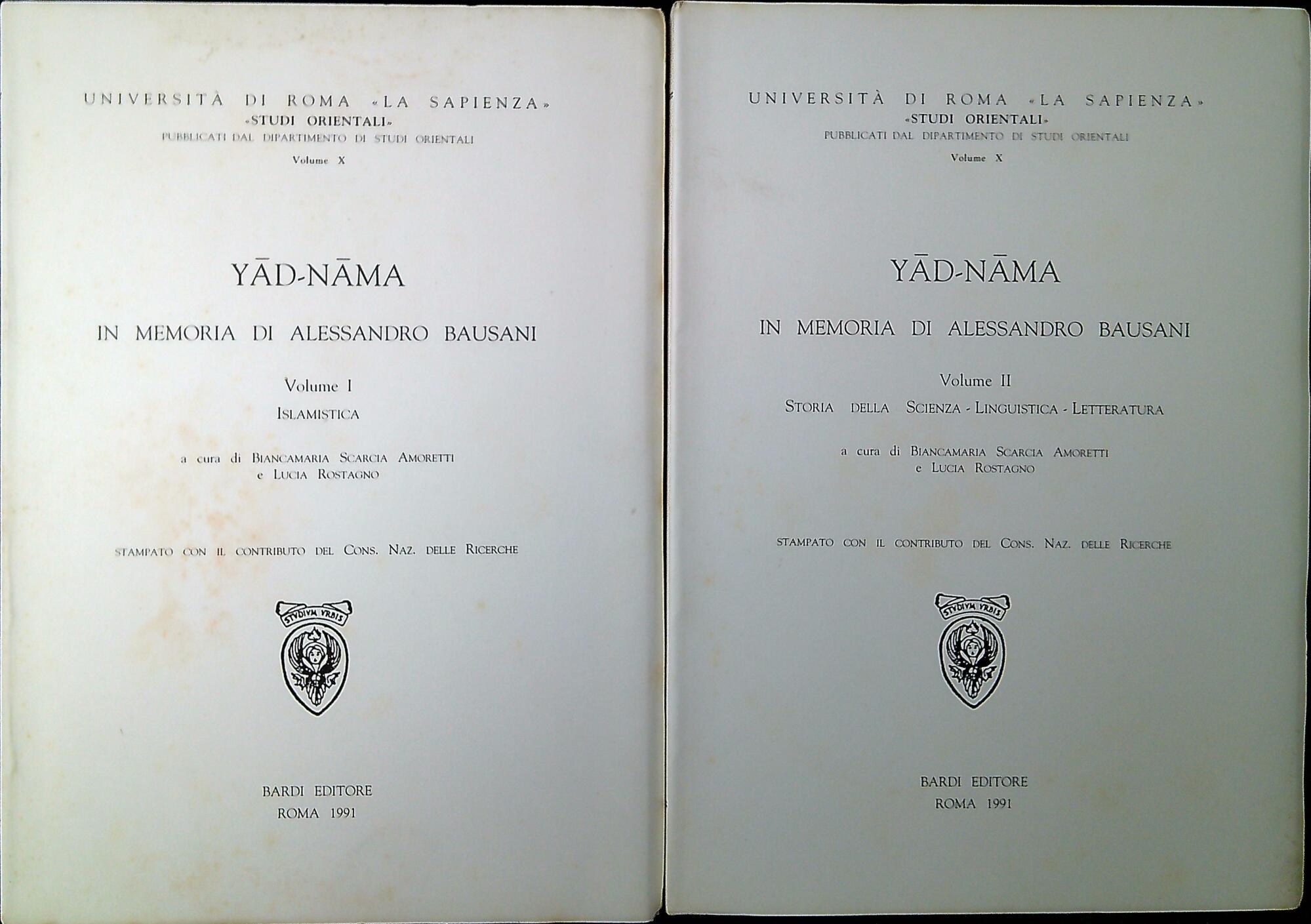 Yād-nāma : in memoria di Alessandro Bausani. Due volumi
