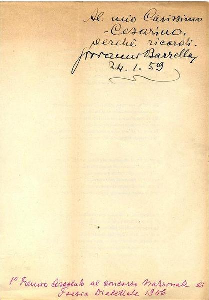 Giovanni Barrella. Poesia vincitrice del primo Premio al Concorso Nazionale …