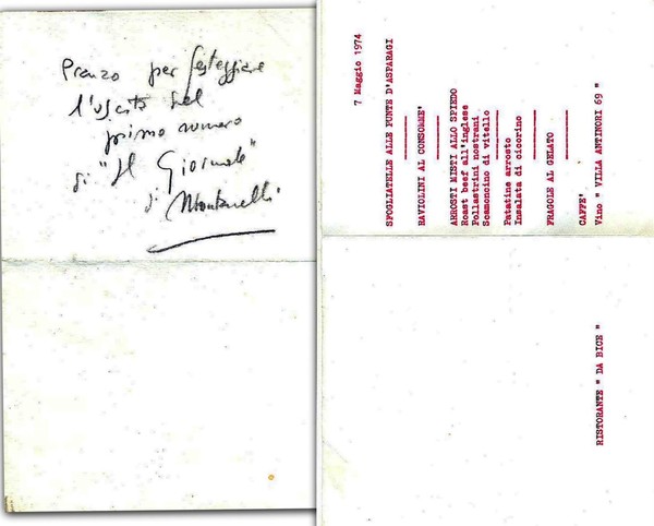 Franco Berutti. Menù con la calligrafia di Franco Berutti per …