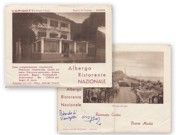 Albergo Ristorante Nazionale. Varigotti Finale Ligure Savona. Depliant pubblicitario.